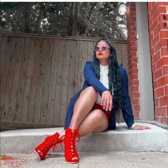 Navy Red Pinstriped Open Jacket - Picture 3 of 4